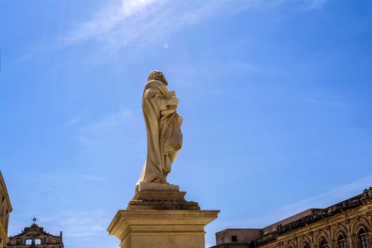 Statue of Saint Paul in front of the Siracusa Cathedral, Sicily, Italy