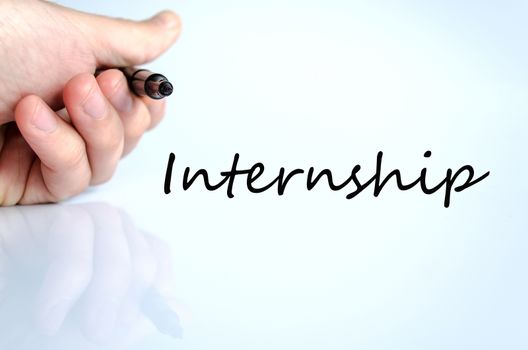 Pen in the hand isolated over white background internship concept