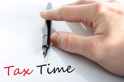 Pen in the hand isolated over white background tax time concept