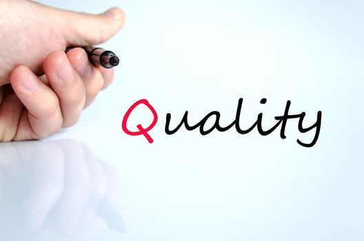 Pen in the hand isolated over white background quality concept