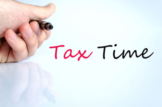 Pen in the hand isolated over white background tax time concept