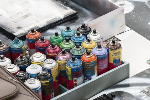 detail of the work of a street artist with spray cans