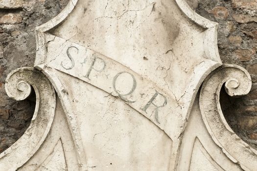 Rome, Italy. Roman symbol SPQR, Italian architecture detail.