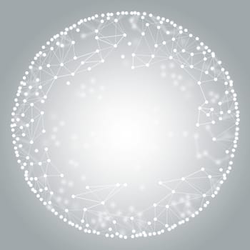 Grey background with molecule model and bright spot in center