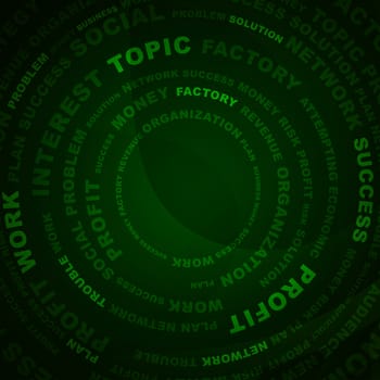 Adstact green background with business words arranged in circles 