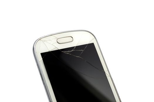 Broken smart phone isolated on white background
