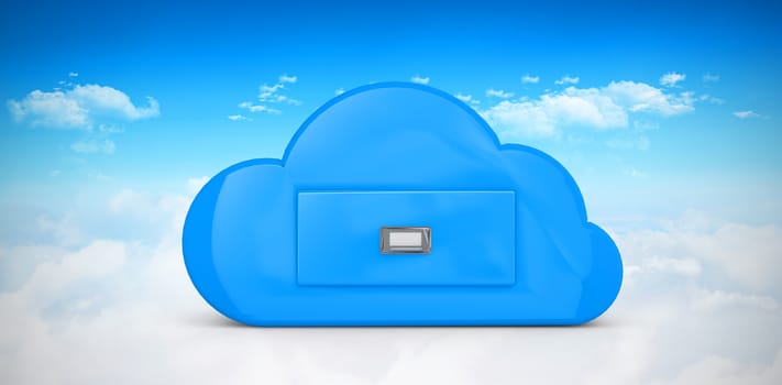 Cloud computing drawer against bright blue sky over clouds
