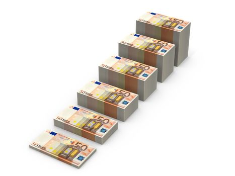 3d illustration stacks of banknotes. Expansion of deposits concept.