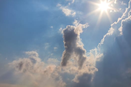 Sun and clouds on sky background
