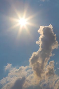 Sun and clouds on sky background
