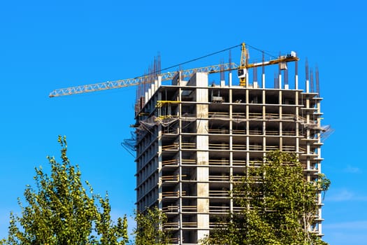 Building construction on blue sky background