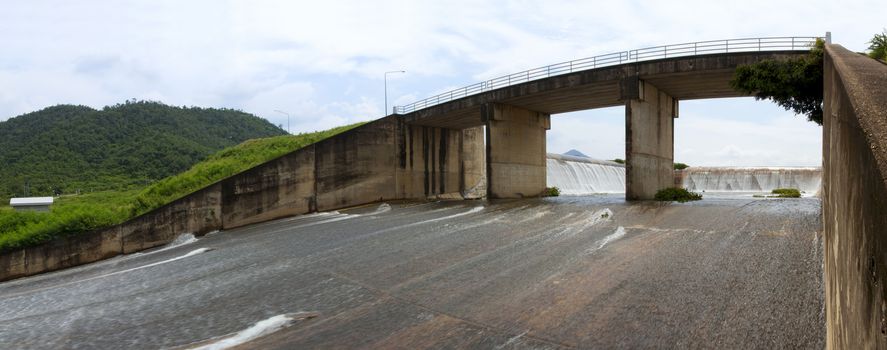 Spillway in the reservoir of Prachuapkirikhan, Thailand. The spillway of the dam