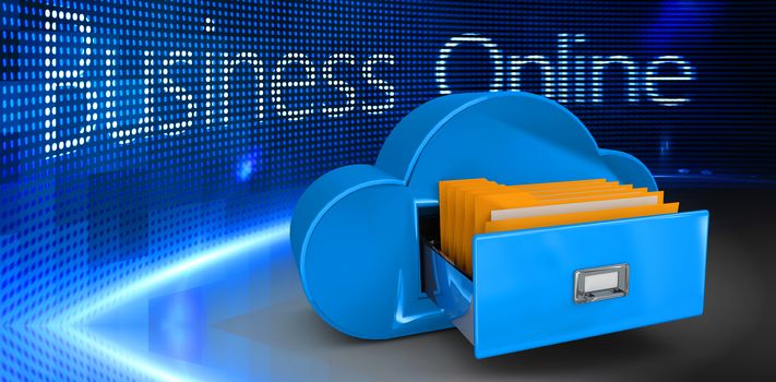 Cloud computing drawer against business online on digital screen