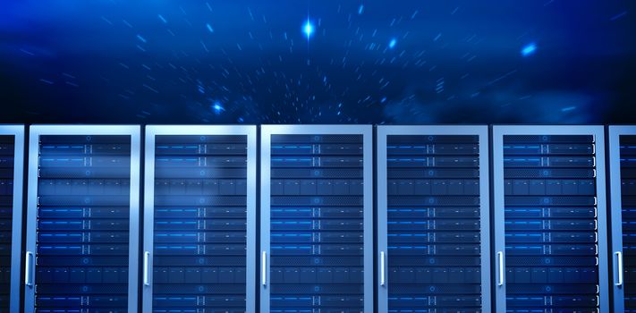 Server towers against stars twinkling in night sky