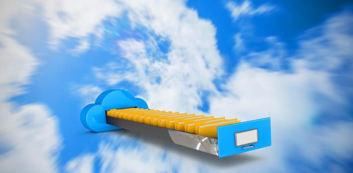 Cloud computing drawer against bright blue sky with clouds