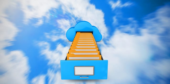 Cloud computing drawer against bright blue sky with clouds