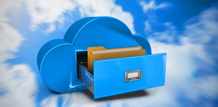 Cloud computing drawer against bright blue sky with clouds