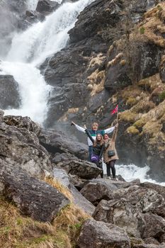 waterfall in Norway. mountain landscape in early spring