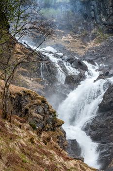 waterfall in Norway. mountain landscape in early spring