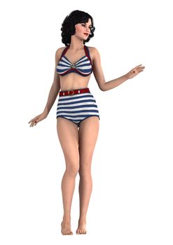 3D digital render of a beautiful pinup girl wearing a swimming suit isolated on white background