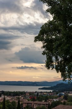 Romantic sunset over the lake Garda, Italy