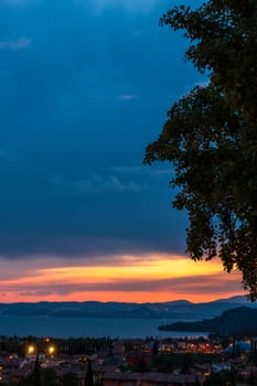 Romantic sunset over the lake Garda, Italy