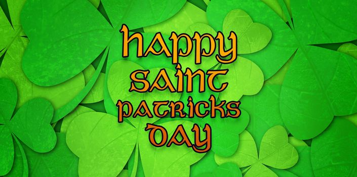 patricks day greeting against shamrock pattern