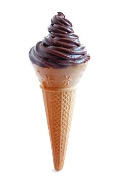 Chocolate ice cream cone over a white background