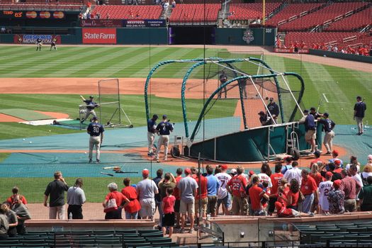 Fans gather for a late season St. Louis Cardinals baseball game at Busch Stadium.