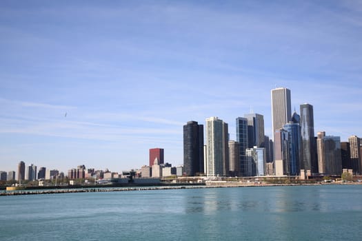 The classic Chicago skyline on Lake Michigan.