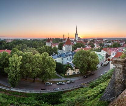 Aerial View of Tallinn Old Town from Toompea Hill at Dawn, Tallinn, Estonia
