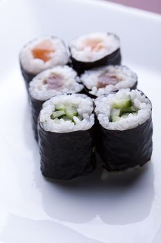 Japanese mix sushi, oriental cuisine colorful theme