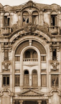 Portugal. Porto city. Old house in the centre of the city. In Sepia toned. Retro style 