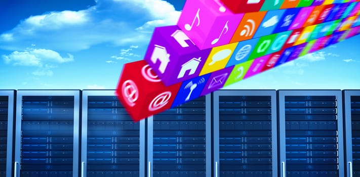 wall of apps against bright blue sky with clouds