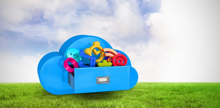 Cloud computing drawer against green field