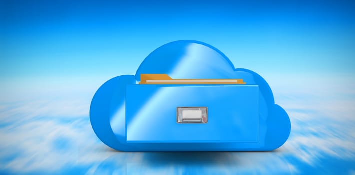Cloud computing drawer against blue sky over clouds at high altitude