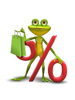 Illustration of a green cartoon frog and the percent sign