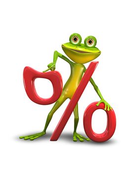 Illustration of a green cartoon frog and the percent sign