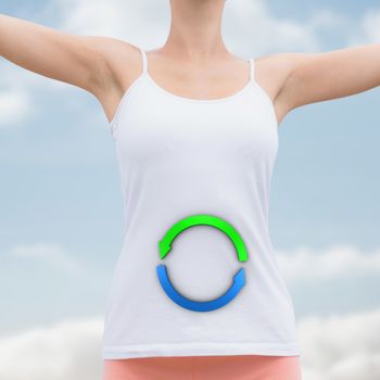 Beautiful woman with arms raised against the sky against cloudy sky