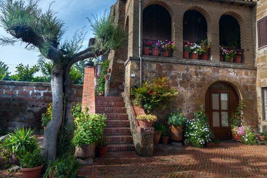 italian patio in old  village Pitigliano, Tuscany, Italy, Europe