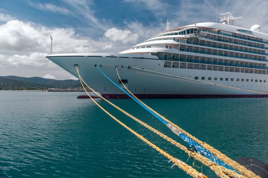 Big cruise ship docked in the port