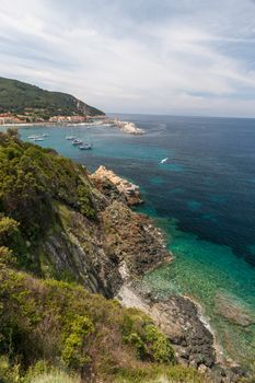 The village of Marciana Marina on Elba island. Coast in Tuscany, Italy