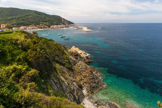 The village of Marciana Marina on Elba island. Coast in Tuscany, Italy