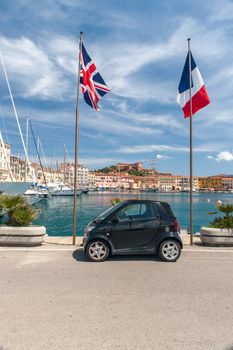 small car on the waterfront of Porto Azzurro on Elba Island,Tuscany,Italy