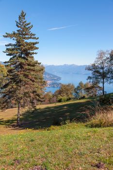 View of coastline of  Lago Maggiore, Italy