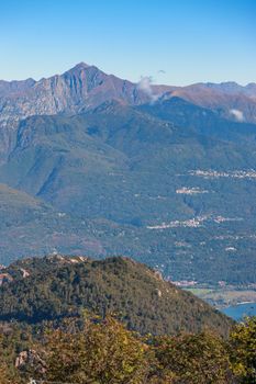 View of coastline of  Lago Maggiore, Italy