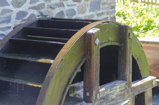 Water Wheel made of wood. The drive an old water mill