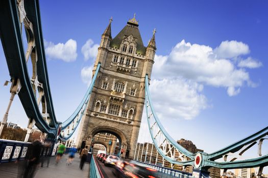 Famous Tower Bridge with traficgame, London, England