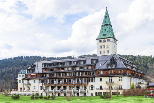 Klais, Germany - April 26, 2015: The meeting of leaders from the world top eight economic powers Summit G8 will be held in the summer of 2015 at Schloss Elmau, near the ski resort of Garmisch-Partenkirchen and close to the Austrian border.