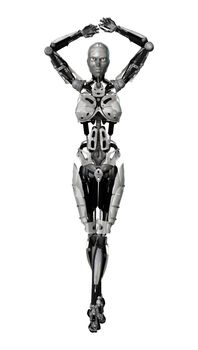 3D digital render of a female cyborg isolated on white background